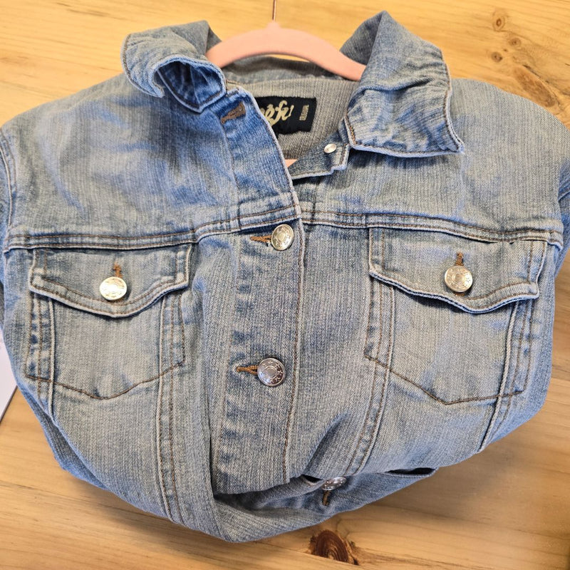 Load image into Gallery viewer, Angfu Vintage Denim Jean Jacket, S/M
