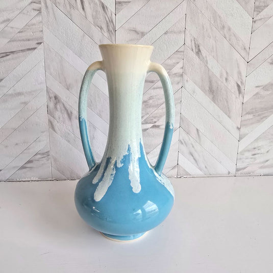 VTG Japan Studio Drip Glaze Ceramic Vase 2 Handles 8"