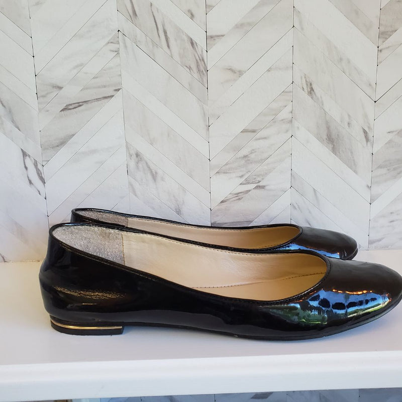 Load image into Gallery viewer, Nine West Black Patent Flats, Sz 6

