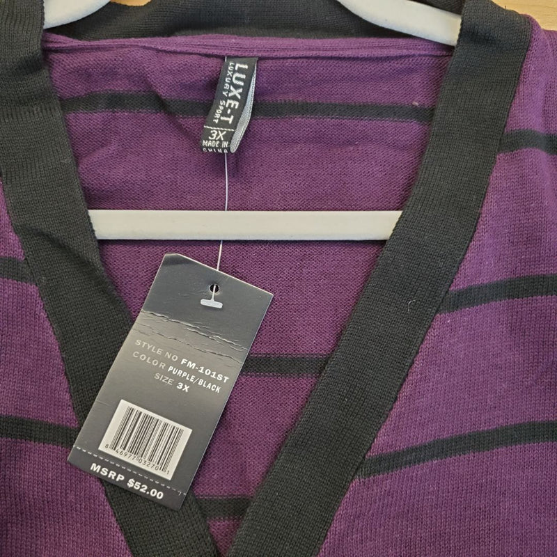 Load image into Gallery viewer, Luxe-T New * Purple Stipe Cardi, 3XL
