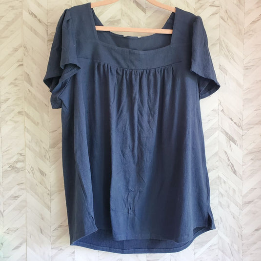 Navy Peasant Top, Large