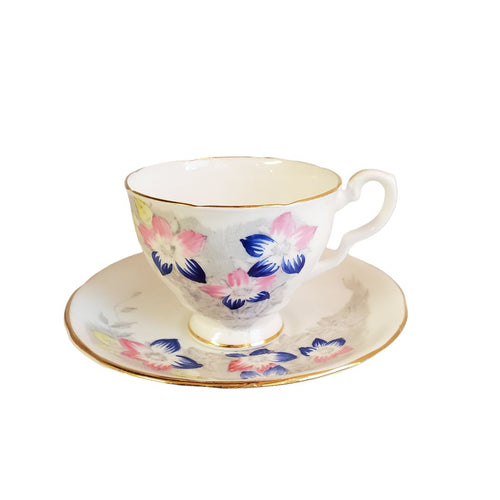 Royal Stafford Blue & Pink Tea Cup & Saucer
