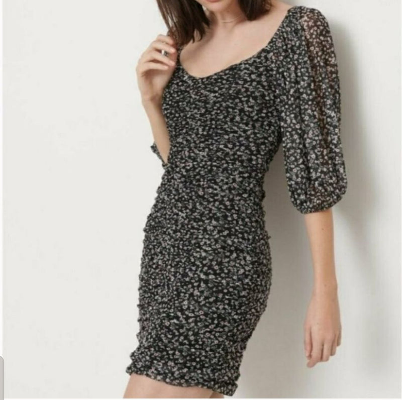 Load image into Gallery viewer, Dynamite Floral Ruched Puff Sleeve Dress, Medium
