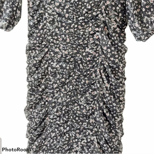 Dynamite Floral Ruched Puff Sleeve Dress, Medium