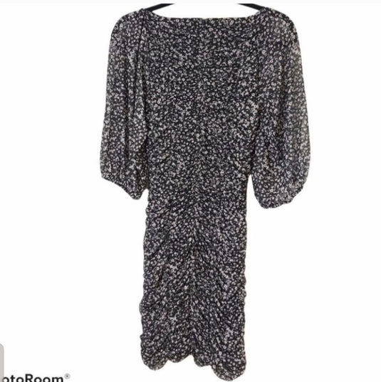 Dynamite Floral Ruched Puff Sleeve Dress, Medium