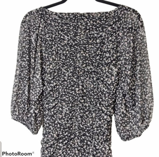 Dynamite Floral Ruched Puff Sleeve Dress, Medium