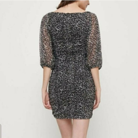 Dynamite Floral Ruched Puff Sleeve Dress, Medium