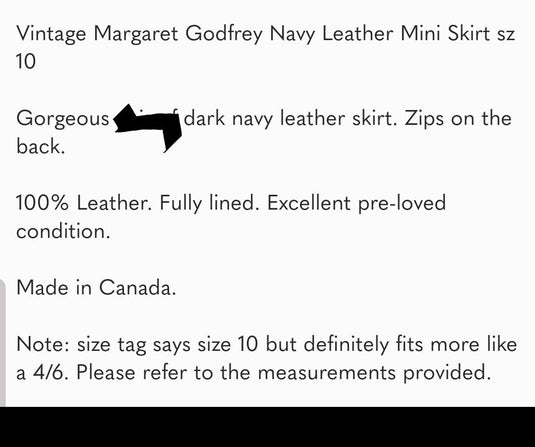 Margaret Godfrey Vintage Leather Navy Miniskirt, 8