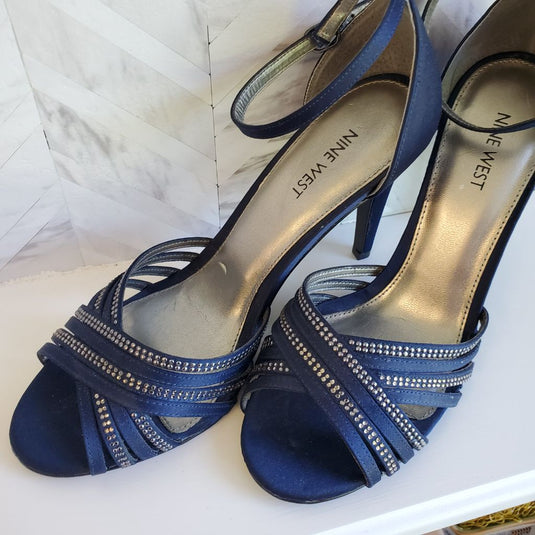 Nine West Strappy Heels, Sz 8 Blue