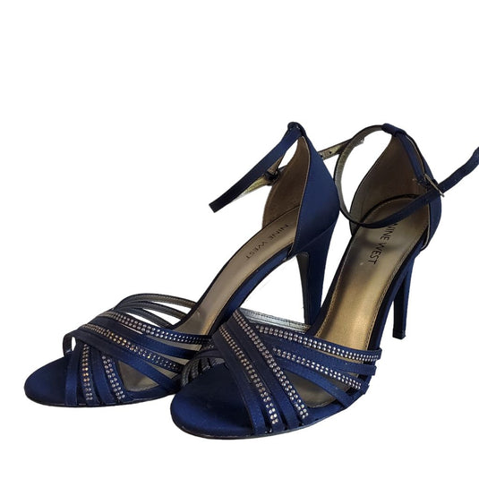 Nine West Strappy Heels, Sz 8 Blue