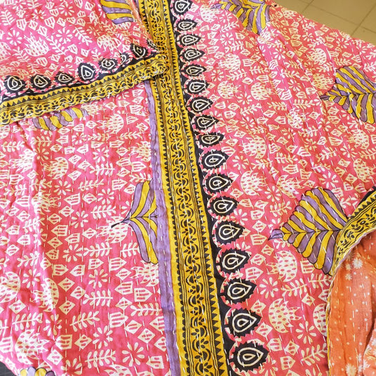 Kantha Canada Vintage Sari Quilt 3D, Twin Muti Colour