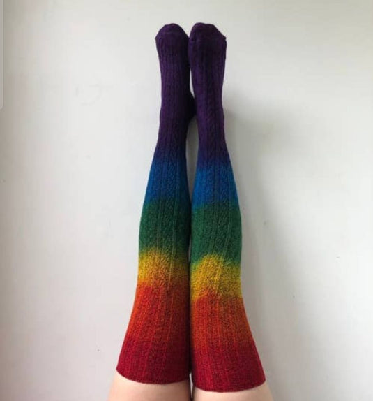 Peony and Moss *NEW Rainbow Thigh High Socks, Long Rainbow