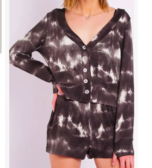 LA|TC *NEW 2pc Tie Dye Short Set, sz Large Black White