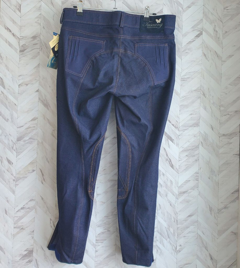 Load image into Gallery viewer, Tuscany Equigear Equestrian Knee Patch Breech, 32 Blue Denim
