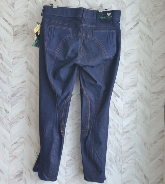 Tuscany Equigear Equestrian Knee Patch Breech, 32 Blue Denim