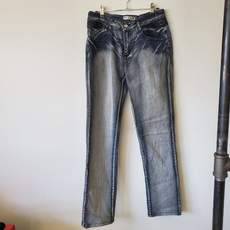 Load image into Gallery viewer, Svetlana Low Rise, Skinny, Faded, Sz 8 Blue
