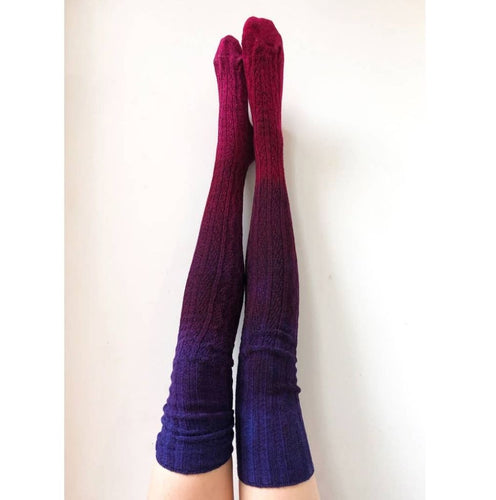 Peony and Moss *NEW Ombre Thigh High Socks, Long Red Purple Ombre
