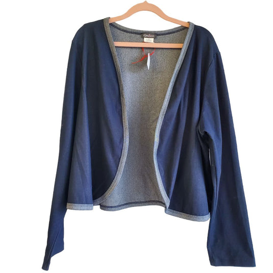 Kim & Co Stretch Denim Open Cardi, 3XL Blue