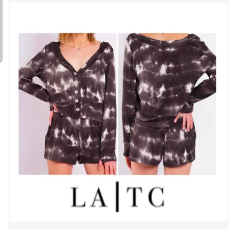 LA|TC *NEW 2pc Tie Dye Short Set, sz Large Black White