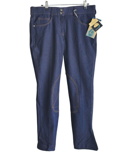 Tuscany Equigear Equestrian Knee Patch Breech, 32 Blue Denim