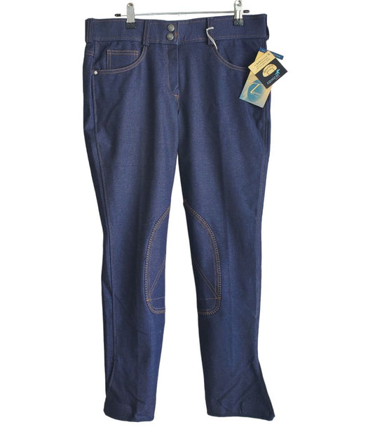 Tuscany Equigear Equestrian Knee Patch Breech, 32 Blue Denim