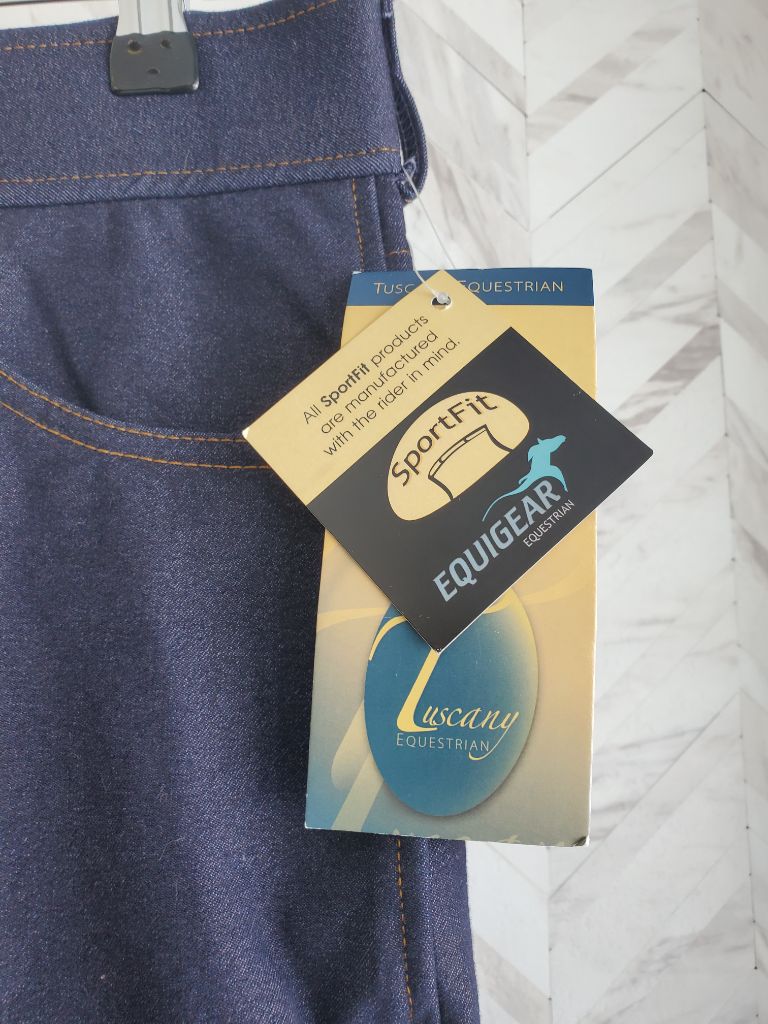 Load image into Gallery viewer, Tuscany Equigear Equestrian Knee Patch Breech, 32 Blue Denim
